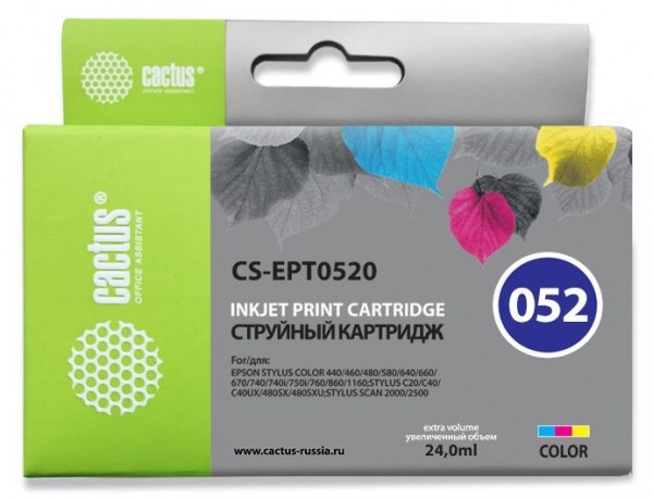 Картридж струйный Cactus CS-EPT0520 многоцветный (24мл) для Epson Stylus Color 400/440/460/600/640/650/660/670/700/740/760/800