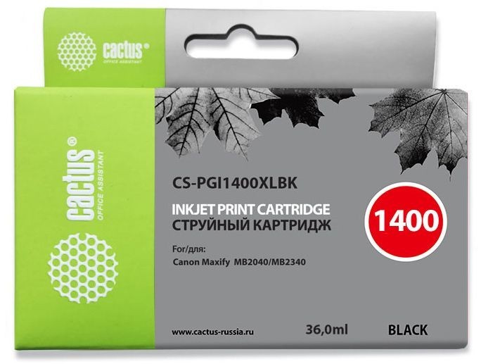 Картридж струйный Cactus CS-PGI1400XLBK черный (36мл) для Canon MB2050/MB2350/MB2040/MB2340
