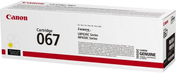 Картридж Canon 067Y 5099C002 оригинальный для Canon i-SENSYS LBP631CW/ LBP633Cdw/ MF651Cw/ MF655Cdw/ MF657Cdw, жёлтый, 1250 стр.
