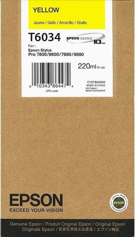 T6034/ C13T603400 (yellow) Картридж Epson оригинальный для Stylus Pro 7800/ 7880/ 9800/ 9880, жёлтый, 220ml