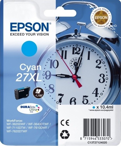 C13T27124020 Картридж Epson Singlepack Cyan 27XL DURABrite Ultra Ink for WF7110/7610/7620 (cons ink)