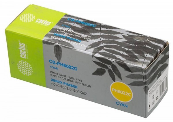Картридж Cactus 106R02760 (CS-PH6022C) для принтеров Xerox Phaser 6020/ 6022/ WorkCentre 6025/ 6027 голубой 1000 страниц