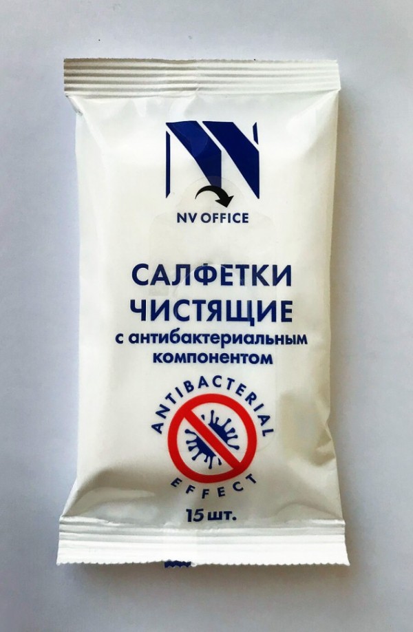 Антибактериальные салфетки для поверхностей NV Print Office, мягкая упаковка, 180х110мм, 15шт