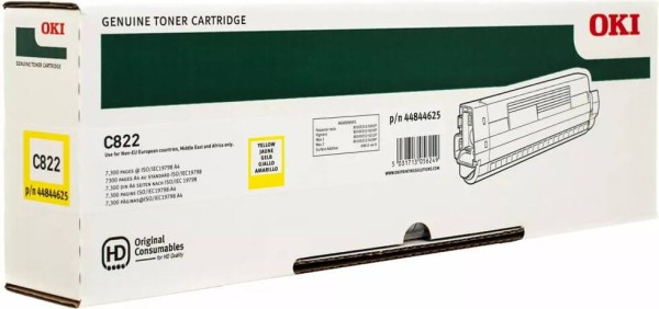 Картридж OKI (44844625/44844613) оригинальный для принтера OKI C822, жёлтый, 7300 стр.