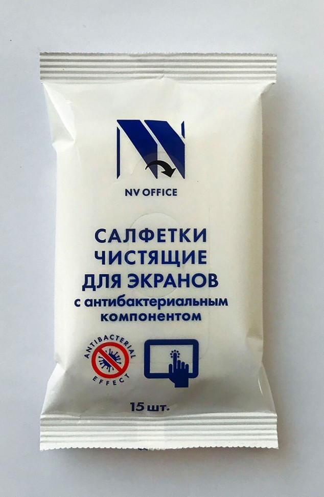 Антибактериальные салфетки для экранов NV Print Office, мягкая упаковка, 153х129мм, 15шт