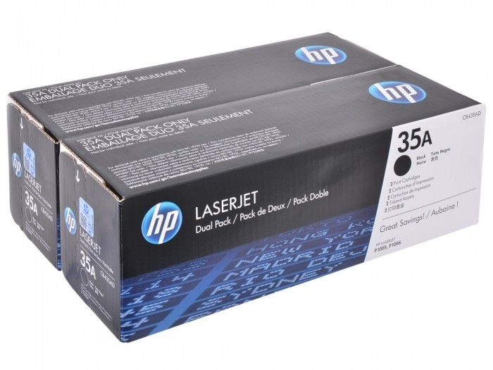 Картридж HP 35A (CB435AD/CB435AF) двойная упаковка черный оригинальный для принтера HP LaserJet P1002/ P1003/ P1004/ P1005/ P1006/ P1007/ P1008/ P1009, 2*1500 страниц