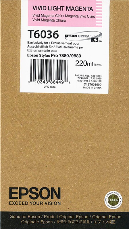 T6036/ C13T603600 (vivid light magenta) Картридж Epson оригинальный для Stylus Pro 7800/ 7880/ 9800/ 9880, светло-пурпурный, 220ml