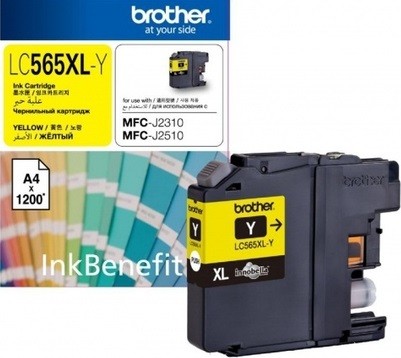 Картридж Brother LC-565XLY (LC565XLY) оригинальный для Brother MFC-J2510/ MFC-J2310, жёлтый, 1200 стр.