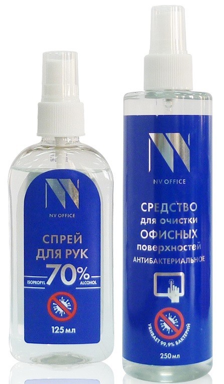 Антибактериальный набор NV Print Office, спрей для поверхности 250 мл + спрей для рук 125мл