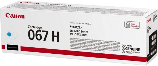 Картридж Canon 067HC 5105C002 оригинальный для Canon i-SENSYS LBP631CW/ LBP633Cdw/ MF651Cw/ MF655Cdw/ MF657Cdw, голубой, увеличенный, 2350 стр.