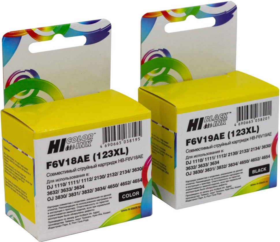 Набор картриджей Hi-Black №123XL (HB-HP-SET-123XL(Bk+C) F6V19AE (Black)+ F6V18AE (Tricolor) для HP DeskJet 2130, увеличенный 