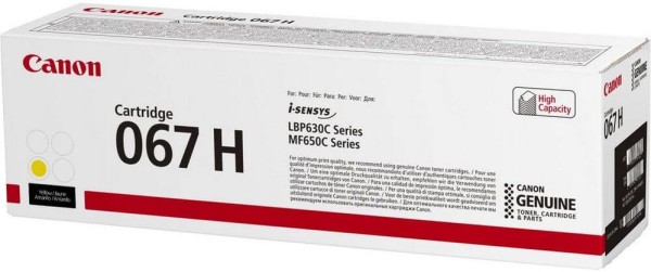 Картридж Canon 067HY 5103C002 оригинальный для Canon i-SENSYS LBP631CW/ LBP633Cdw/ MF651Cw/ MF655Cdw/ MF657Cdw, жёлтый, увеличенный, 2350 стр.