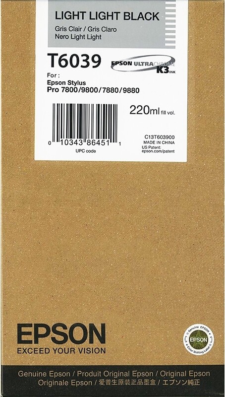 T6039/ C13T603900 (light light black) Картридж Epson оригинальный для Stylus Pro 7800/ 7880/ 9800/ 9880, светло-чёрный, 220ml