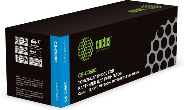Картридж Cactus 069C (CS-C069C) Cyan для Canon i-Sensys MF752Cdw/ MF754Cdw, голубой, 1900 стр.