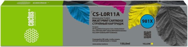 Картридж Cactus 981X (CS-L0R11A) Yellow для HP PageWide 556dn/ 586dn, жёлтый, увеличенный 150мл.